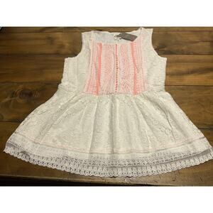 Anthropologie One September Lined Lace Embroidered Tank Top White Orange M NWT